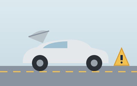 Broken down car with warning triangle