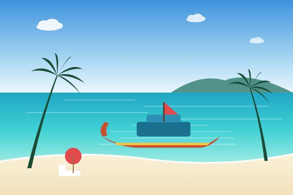 Sihanoukville beach with a longtail boat (illustrated placeholder)