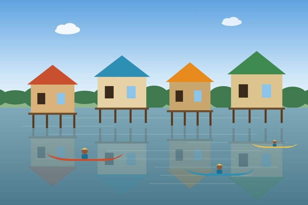 Floating village on Tonle Sap Lake (illustrated placeholder)